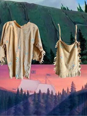 Kids Beige Indian Fringe Top with Southwestern Embroidery w/ Matching Bag